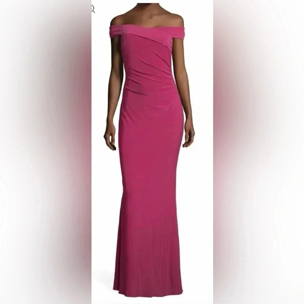 Adrianna Papell Off the Shoulder Mermaid Maxi Dress Bright Syrah  Size 12